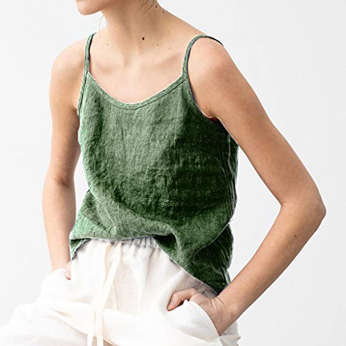 Cute Tops for Women,YEZIJIN Womens Casual Sleeveless Solid Linen Sling Vest Blouse Casual Shirt Tops for Teen Girls Green