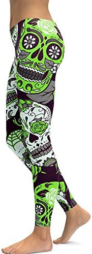 sissycosWomen's Sugar Skull Leggings Buttery Soft Rose Printed Halloween Stretchy Pants 28"