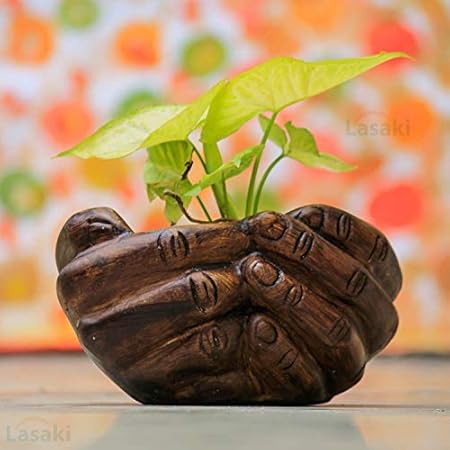 Lasaki Hand Ceramic Pot for Indoor Plants Planters Flower pots Gamla Indoor or Outdoor Balcony Home Garden Office Decor & Succulent Pot(L:18 cm, W:16 cm, H:9 cm)(Antique)