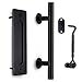 Orgerphy 12 Inch Black Barn Door Handle with Door Latch Set| Black 12 inch Round Heavy Duty Solid Steel Gate Pull Handle | for Barn Door Gates Garages Sheds