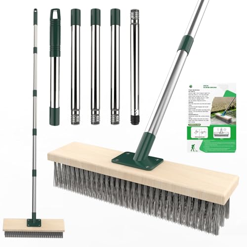 Stainless Steel Wire Brush with Telescopic Handle (145 cm), Wire Brush Deck Brush Floor Scrubber Brush for Garden, Patio, Deck