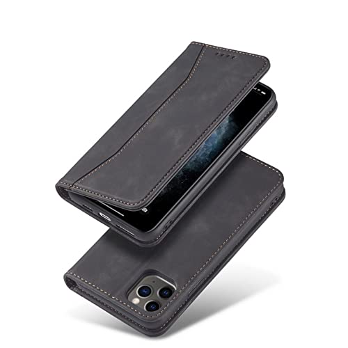 YEQIU Schutzhülle für iPhone 13-15,4 cm (6,1 Zoll), PU-Leder, Magnetverschluss, Klapphülle, kompatibel mit iPhone 13/12 Pro Max 5G, Schwarz