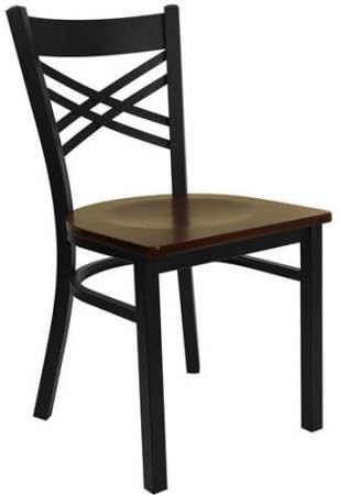 X-Back Chairs Black Metal / Mahogany Wood Seat,Set of 2