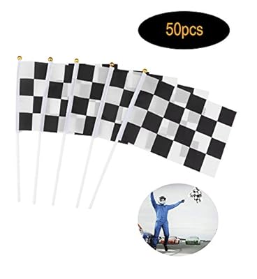 Checkered Racing Flag,Fashionclubs Race Car Pennant Flag Banner with Plastic Stick,50-Pack,8inch x 5.5inch,For Racing,Race Car Party,Sport Events,Kids Birthday