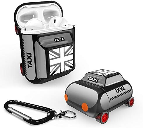 AirPods Case, Mini Cute AirPods Case Cover for Apple AirPods 2 & 1, DIY 3D Taxi Silicone Protective AirPods Case with Portable Carabiners, Shockproof Earpods Case for AirPods, Front LED not visible