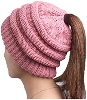 OPOO Ponytail Messy Beanietail Knit Bun Hat Cable Knit Hat Winter Baggy Wool Skull Cap