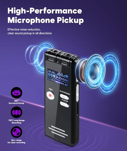 NekSide 64G Voice Recorder - 1536kbps Digital Voice Recorder, Type-C Interface Tape Recorder, One-Touch HD Dual MIC Recording Device for Lecture, Interview, Meeting