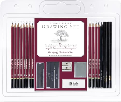 Studio Series 25-Piece Sketch & Drawing Pencil Set (Artist's Pencil & Charcoal…