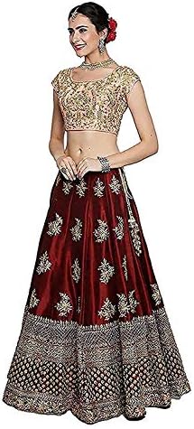 SKS Enterprise Women's Net Semi-Stitched Embroidered Lehenga Choli (KC 02, Maroon, Free Size)