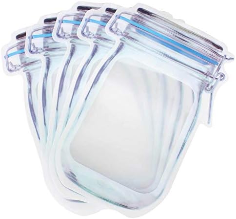 WRAPOK Mason Storage Jars Snack Bags Kitchen Food Storage Zip Reusable Bag, Large 9.5 x 6.7 Inch - 1000 ml（Set of 5)