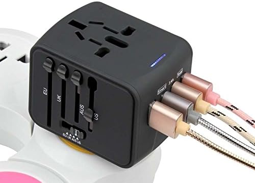 International Power Plug Adapter All in One Worldwide Travel Adapter Converter with 4 USB Ports AC Power Plug Adapter Wall Charger for Europe USA UK AUS (Black)