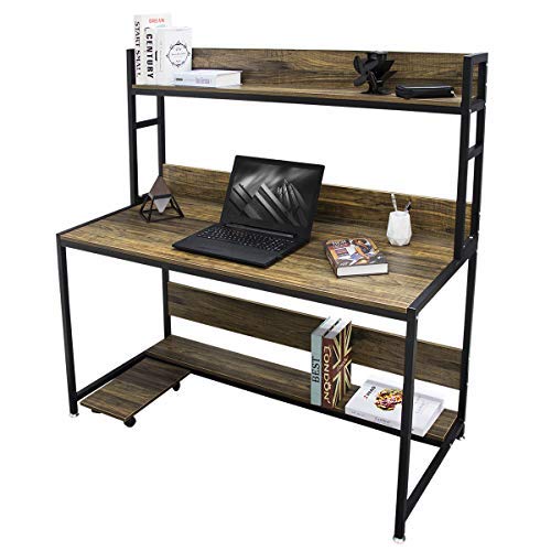 Modern Computer Desk Study Table - Bizzoelife Compact Writing Table with Hutch for Home Office Workstation (Vintage) - Thumbnail 7