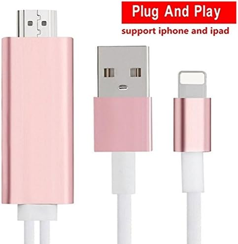 HDMI Cable for iphone ipad to TV ,iphone ipad Adapter Cable 6.4Ft Lightning MHL to HDMI Cable 1080P HDTV Adapter for iPhone 5 6 6S 6Plus 6splus 7 plus[Plug and Play, no need seetings] (rose gold)