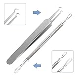 IBEET Blackhead Remover Tweezers Kit,Comedone Extractor Tool,Anti-microbial,Treatment for Blemish,Whitehead Popping, Zit Removing for Risk Free Nose, Silver, 2 PCS
