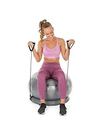 Bola de ejercicio con bandas de resistencia Home Gym Set - 1 bola de yoga (25.6 in) + base de estabilidad, 2 juegos de bandas de ejercicio (45 y 27.6 in), bomba de bola, tapones de repuesto y quitamanchas - eBook de entrenamiento incluido!