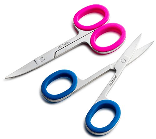 OceanPure Curved Tip Rubber Grip Nail Scissors (Pink/Blue Set)