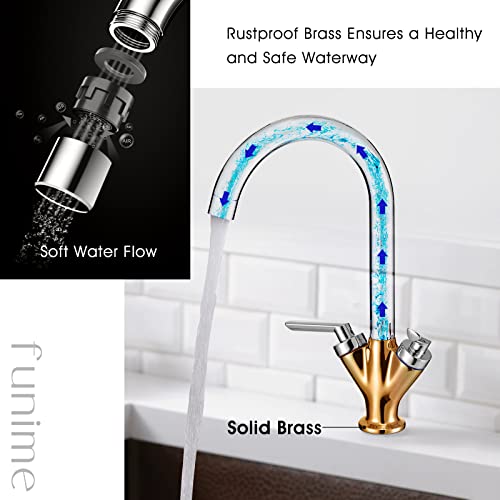 Funime® Kitchen Sink Mixer Taps Monobloc Swivel Spout Chrome Brass Dual Lever with Hoses Traditional Kitchen Mixer Taps 1 Hole