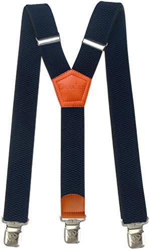 DecalenMens Suspenders Wide Adjustable and Elastic Braces Y Shape with Very Strong Clips - Heavy Duty (Navy Blue 2)