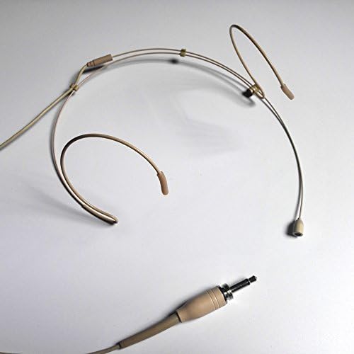 Beige Pro Headworn Dual Earhook Headset Microphone Mic for AKG/Shure/Sennheiser Wireless Bodypack Transmitter (3.5mm Mono Threaded Jack)