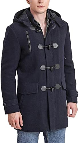Men Winter Duffle Coat Classic Wool Blend Long Sleeve Hood Toggle