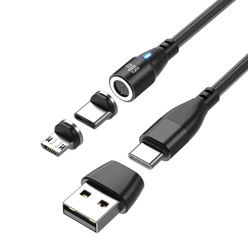 P-TECHUK 60W Super Fast USB C Magnetic Charging Data Cable, PD Fast Charging Cable compatible with all Devices. A18 Black (2M Cable + 3 x Tips)