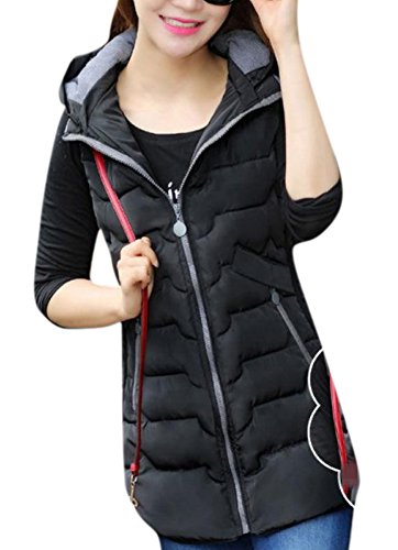 Allbebe Women's Winter Thicken Hooded Down Vest Long Coat Jacket_2XL_Black