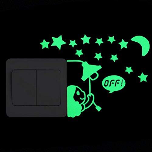 MSIKU Wall Stiker Cartoon Luminous Switch Sticker Glow In The Dark Wall Stickers Home Decor Kids Room Decoration Sticker Decal Cat Fairy Moon Star