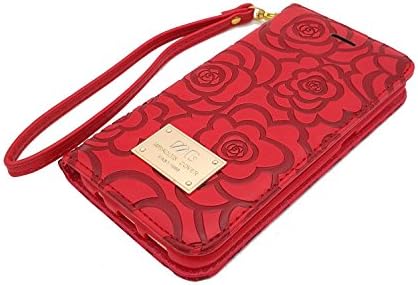 Samsung Galaxy S8 Synthetic Eco-Leather Wallet Kickstand Case with Wristlet and Card Slot, ArcticBell Phone Case (Camellia Red)