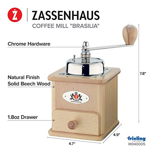Zassenhaus Kaffeemühle Manuell BRASILIA | Buche natur | 12 x 12.5 x 20cm | zum Mahlen von Kaffeebohnen | stufenlos… – Bild 4