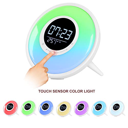 All -in-One Wake Up Light Alarm Clock with FM Radio, White Noise Sound Machine,Sleep Timer,10 Color Night Light & 23 Soothing Sounds