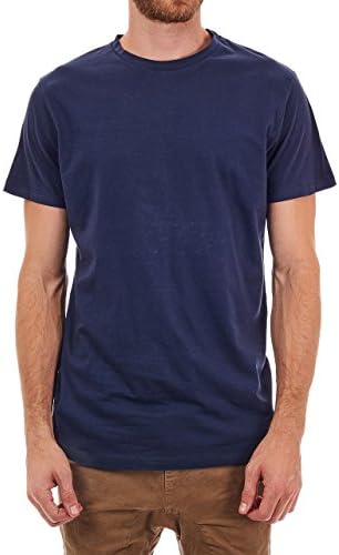 PX Clothing Men's Leo Long Curved Hem Contrast Tail Tee in Navy