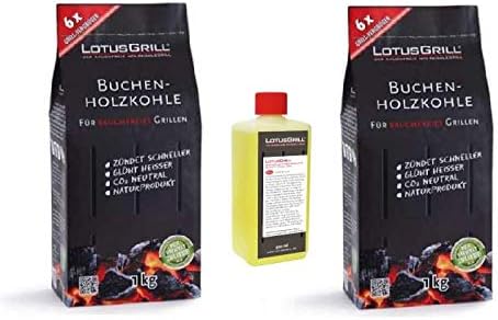 YesEatIs By LotusGrill - KIT Beech Charcoal (2 x 1Kg) + 1 pack of 500 ml fuel gel