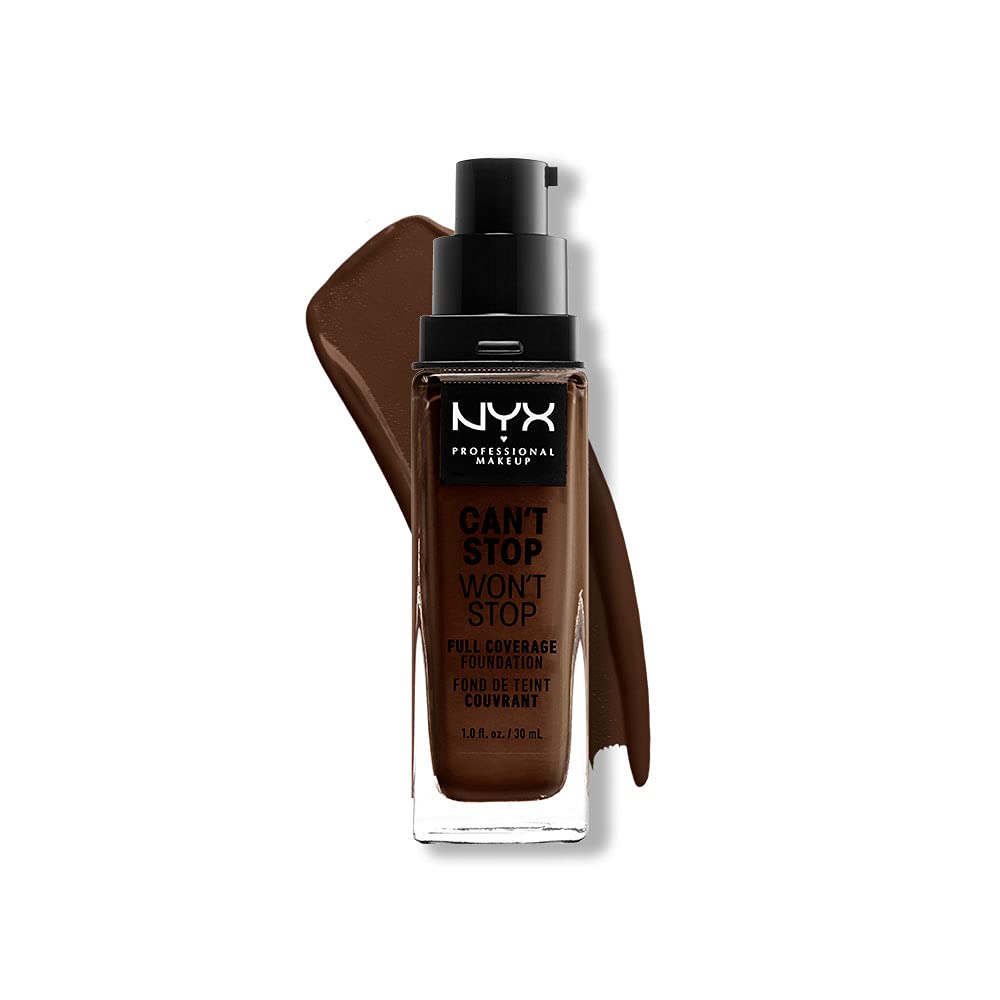 NYX Professional Makeup Can't Stop Won't Stop Full Coverage Foundation, Long Lasting, Waterproof, Vegan Formula, Matte Finish, Shade: Deep ebony