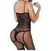 QueensHot Sheer Corset Fishnet Suspender Lingerie Babydoll Teddy Body Cat Suit Stocking,Black,Large
