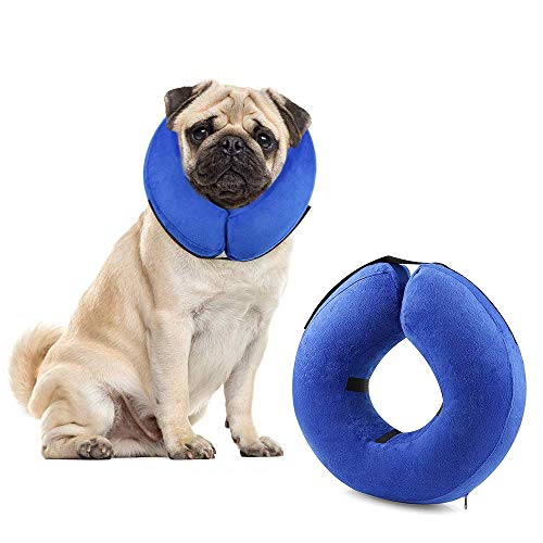 Protective Inflatable Cone Collar for Dogs and Cats, Soft Pet Recovery E-Collar Cone Small Medium Large Dogs, Designed to Prevent Pets from Touching Stitches (Blue-M)