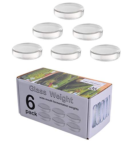 6 Pack - Large glass fermentation weights for wide mouth Mason jars. Preservation and Pickling. Dishwasher safe. Gift box included. Premium Presents brand
