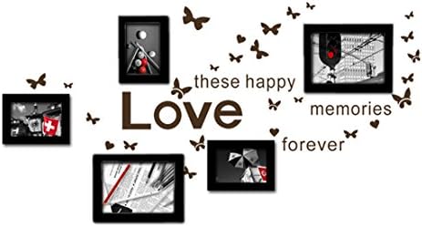 FashionArtDecor 5-Pieces Love Butterfly Wood Photo Frames With Wall Sticker (black)