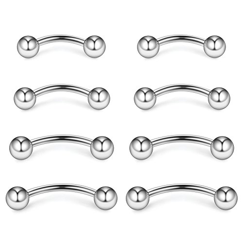 Ruifan 8PCS 14g Eyebrow Piercing Jewelry Curved Barbell Snake Eyes