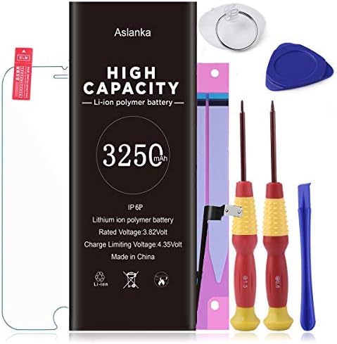 Aslanka Battery Model iP6 Plus - 3250mAh New 0 Cycle - with Replacement Tools Kits,Adhesive Strips and Screen Protector[2-Year Warranty]