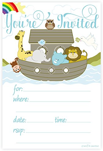 Noahs Ark Invitations - Baby Shower, Baptism, Any Occasion - Fill In Style (20 Count) With Envelopes