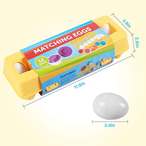 Comken Matching Eggs Toys for Toddlers - Color & Shape Recognition Skill Sorter Educational Toy for 1 2 3 Years Old Kids - Fine Motor Skill Montessori Toys Easter Egg Gifts for Kids (12 Eggs )