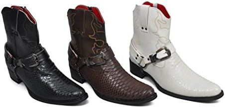 Western Style Snakeskin Boots for Men Cowboys Ankle Boots Exotic Print White Size 6-12