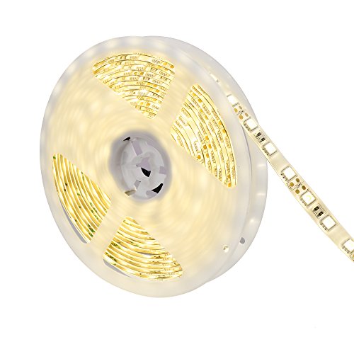 Qunits 16.4FT 5M SMD 5050 Flexible LED Strip Warm White High Density Color Changing 300LEDS LED Light Strip Lamp 12V Power Supply Waterproof IP65