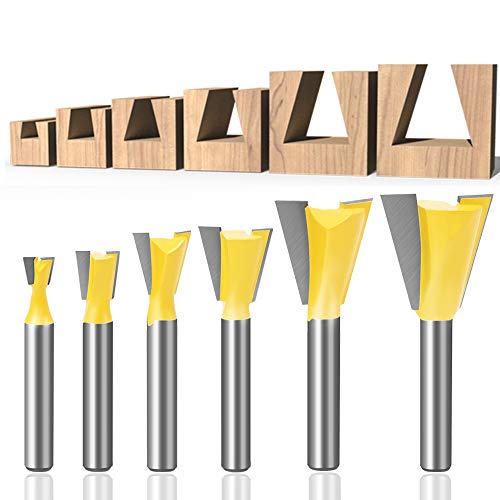 Yakamoz 6Pcs Dovetail Router Bit Set 1/4 Inch Shank HalfBlind & Through Dovetail Bits Wood