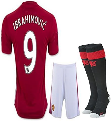Kid &amp; Youth Pogba Ibrahimovic Red &amp; Blue Manchester United 2016/17 Season Jersey by HonestBizT (Ibrahimovic Red, Youth Size K24 (8-9 Years Old))