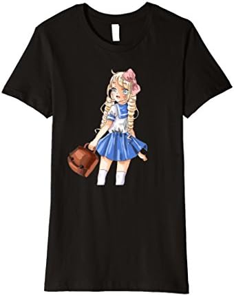 Womens Manga blond school-girl holding a schoolbag T-Shirt XL Black