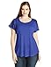 Paper + Tee Women's Plus-Size Scoop Neck Short Sleeve Lace Trim Shoulder Top, Royal, 1X