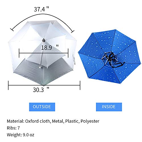 JANGANNSA Double Layer Folding Umbrella Hat Compact UV Wind Protection Sun Rain Cap (Silver)