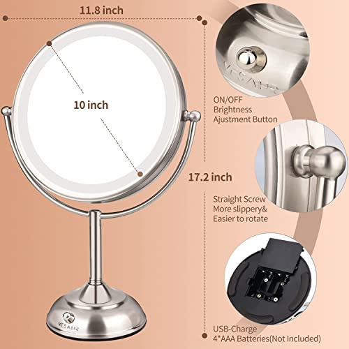 VESAUR 10" Extra Large and 17" Tall Lighted Makeup Mirror, 1X/5X