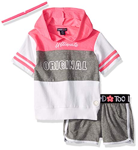 Limited Too Girls' Big Sleeve Hooded Top, Pull-On Short, and Accessory Set, Medium Heather Grey, 10